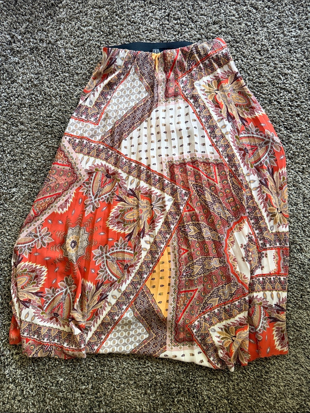 Patchwork Paisley Maxi Skirt in Rust and Cream